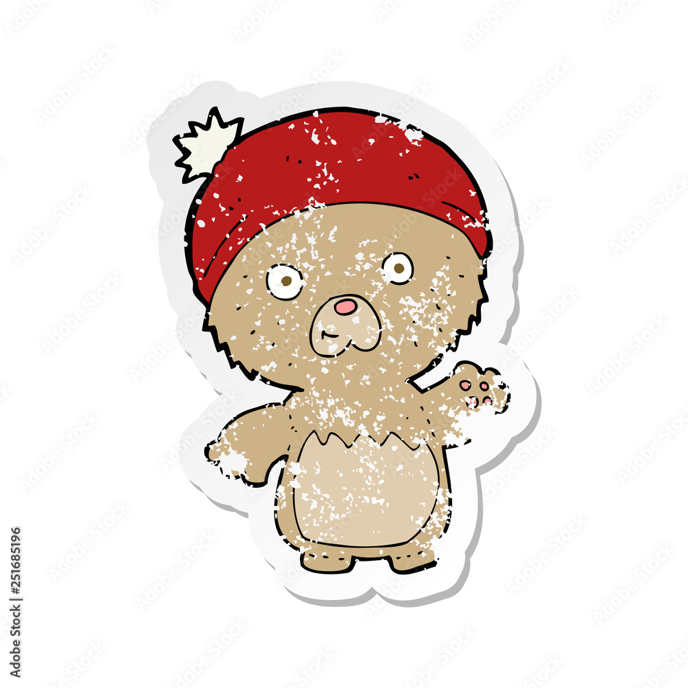 retro distressed sticker of a cartoon cute teddy bear in hat retro distressed sticker of a cartoon cute teddy bear in hat