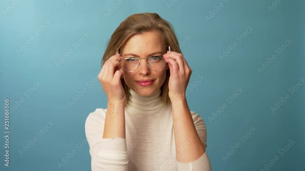 Beautiful model wearing different glasses