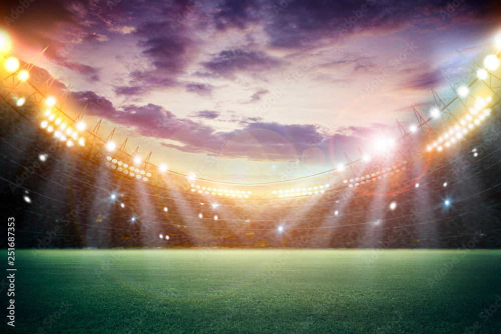 stadium in lights and flashes 3d. stadium in lights and flashes 3d.