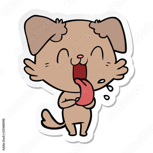 sticker of a cartoon panting dog