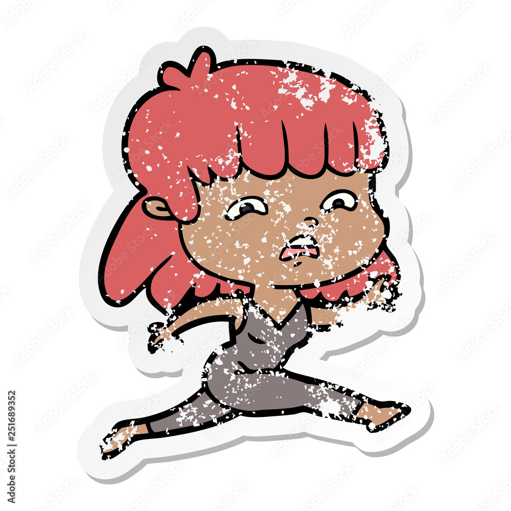 distressed sticker of a cartoon worried woman distressed sticker of a cartoon worried woman