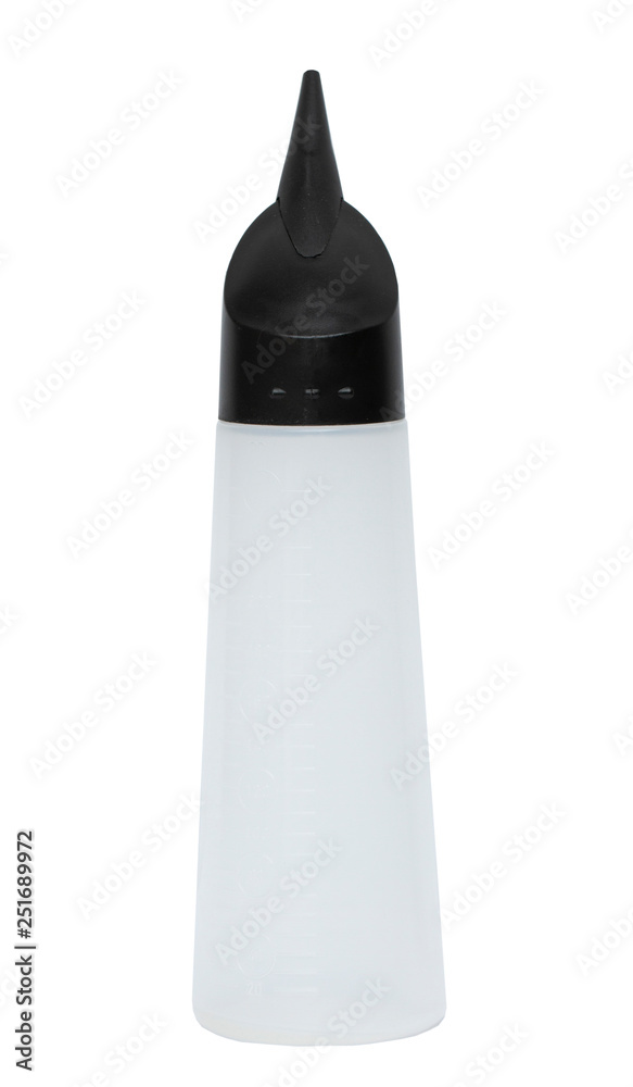 White bottle with black lid isolated on white background White bottle with black lid isolated on white background