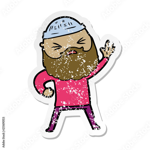 distressed sticker of a cartoon man with beard