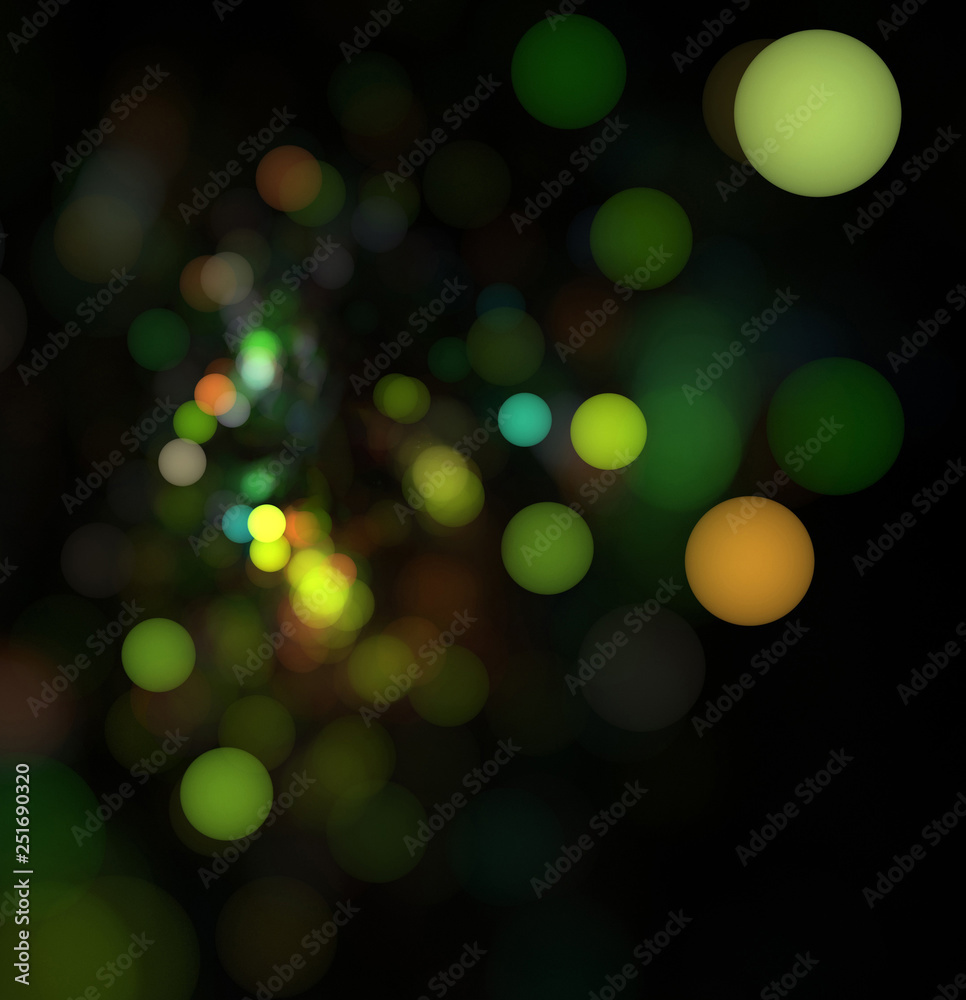 Fototapeta premium Abstract Illustration - Glowing Bokeh Spots, soft shapes blurred background. Magical fantasy background image, vibrant transparent glowing shapes. Colored circles, digital modern artwork, randomness