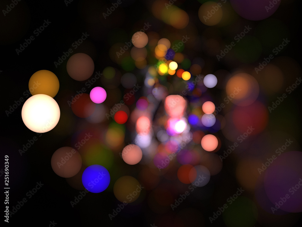 Abstract Illustration - Glowing Bokeh Spots, soft shapes blurred background. Magical fantasy background image, vibrant transparent glowing shapes. Colored circles, digital modern artwork, randomness
