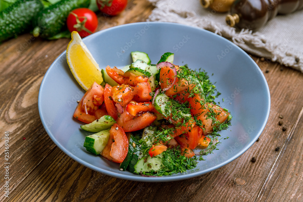 Vegetable salad with tomatoes and cucumbers Vegetable salad with tomatoes and cucumbers