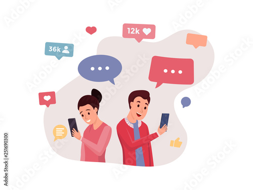 Boy and girl communicate via internet app