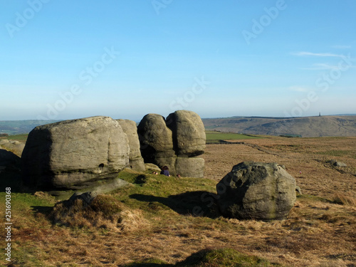 rock formations in bridestones moor in west yorkshire with a panoramic view over pennine countryside © Philip J Openshaw 