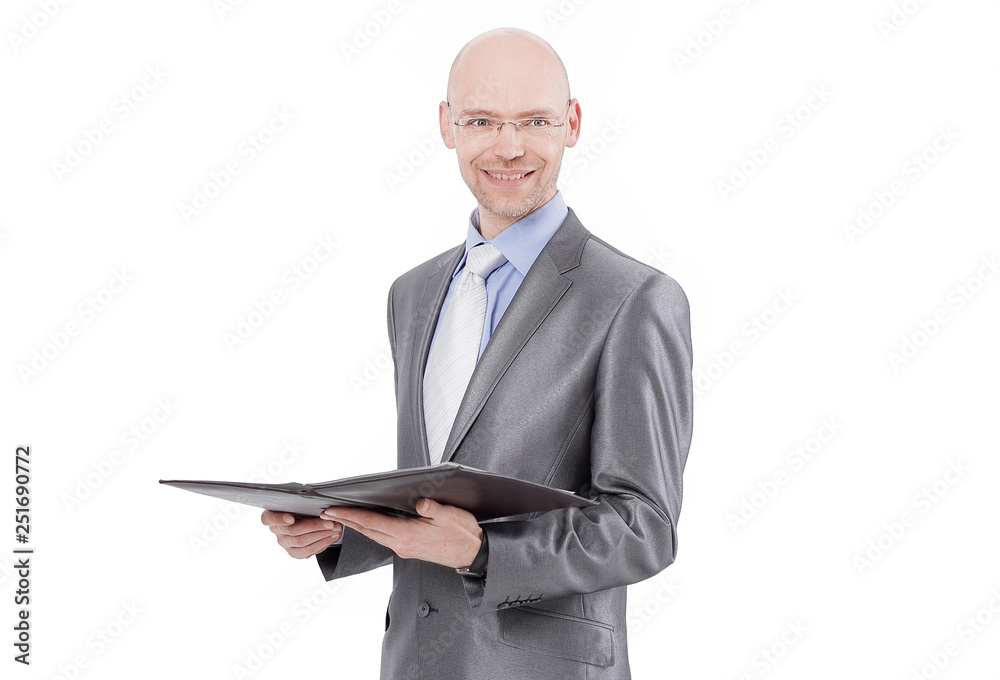 smiling businessman with a business folder .isolated on white. smiling businessman with a business folder .isolated on white.