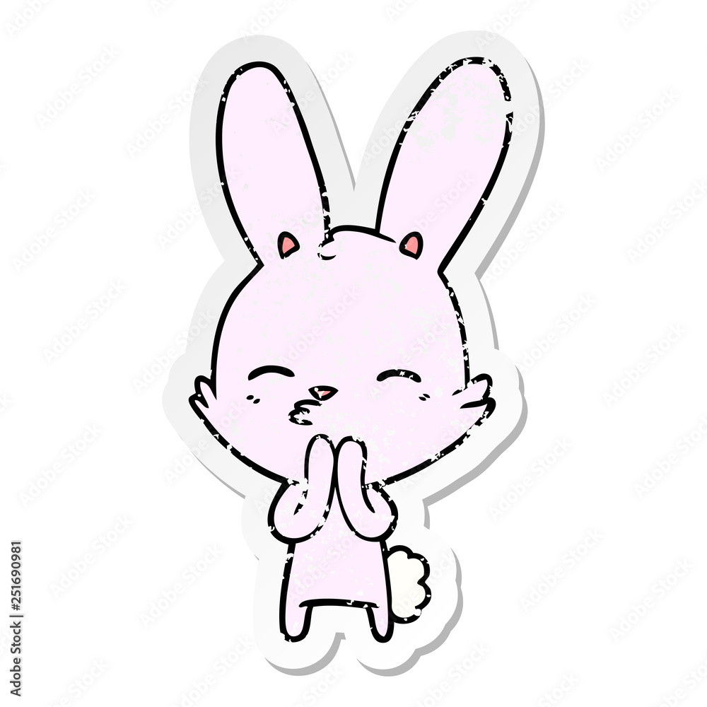 distressed sticker of a curious bunny cartoon