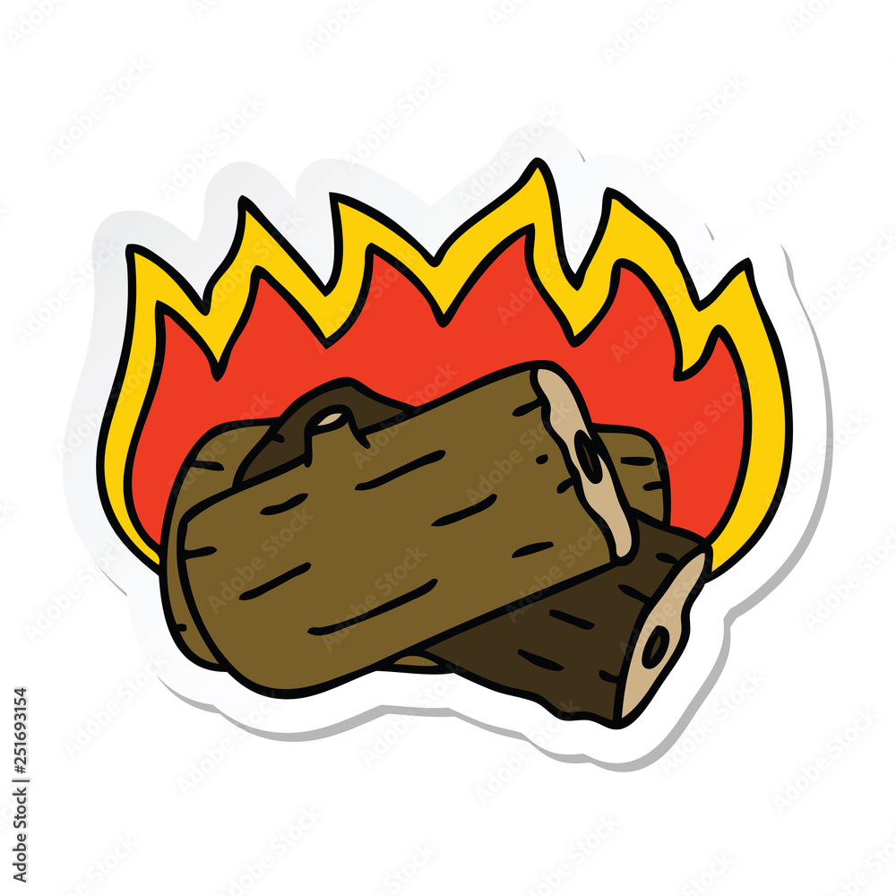 sticker of a quirky hand drawn cartoon burning log sticker of a quirky hand drawn cartoon burning log