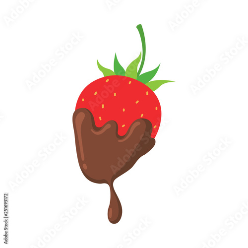 Strawberry dipped in chocolate on white background