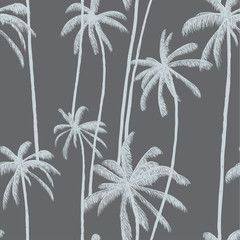 Wandcirkels Botanische print patronen Blauwe palmbladeren handgetekend patroon  © Krystsina