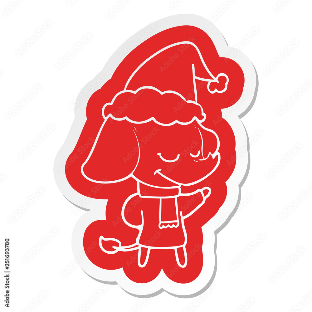 cartoon sticker of a smiling elephant wearing scarf wearing santa hat cartoon sticker of a smiling elephant wearing scarf wearing santa hat