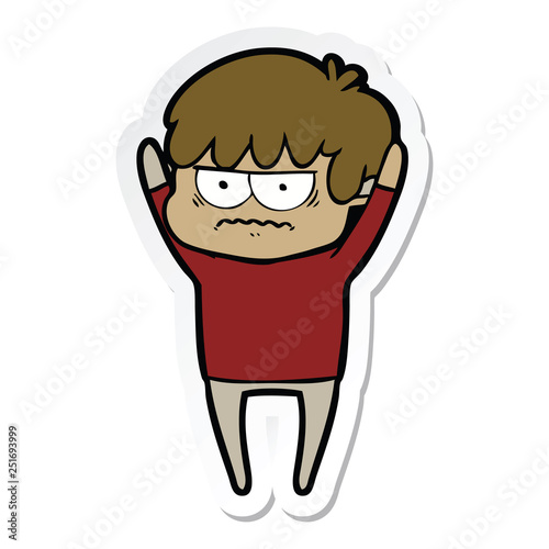 sticker of a annoyed cartoon boy