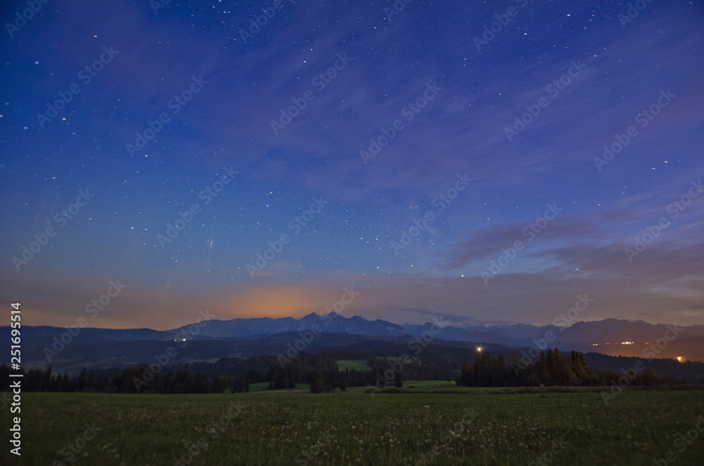 Fototapeta premium Night with stars in mountains, autumn, Tatra, Poland