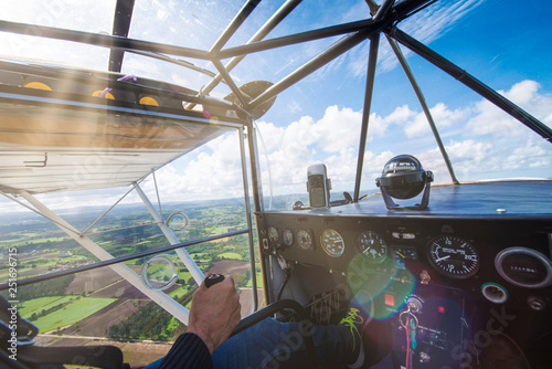 View of the interior of an ultralight during the flight.