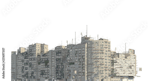 Slums buildings isolated on white background 3d illustration