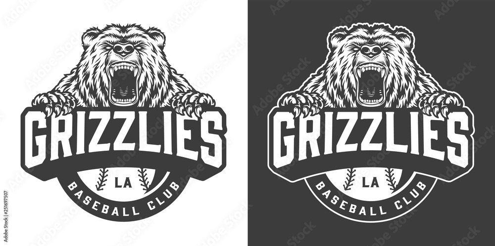 Baseball club ferocious bear mascot logo