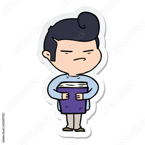 sticker of a cartoon cool guy with fashion hair cut