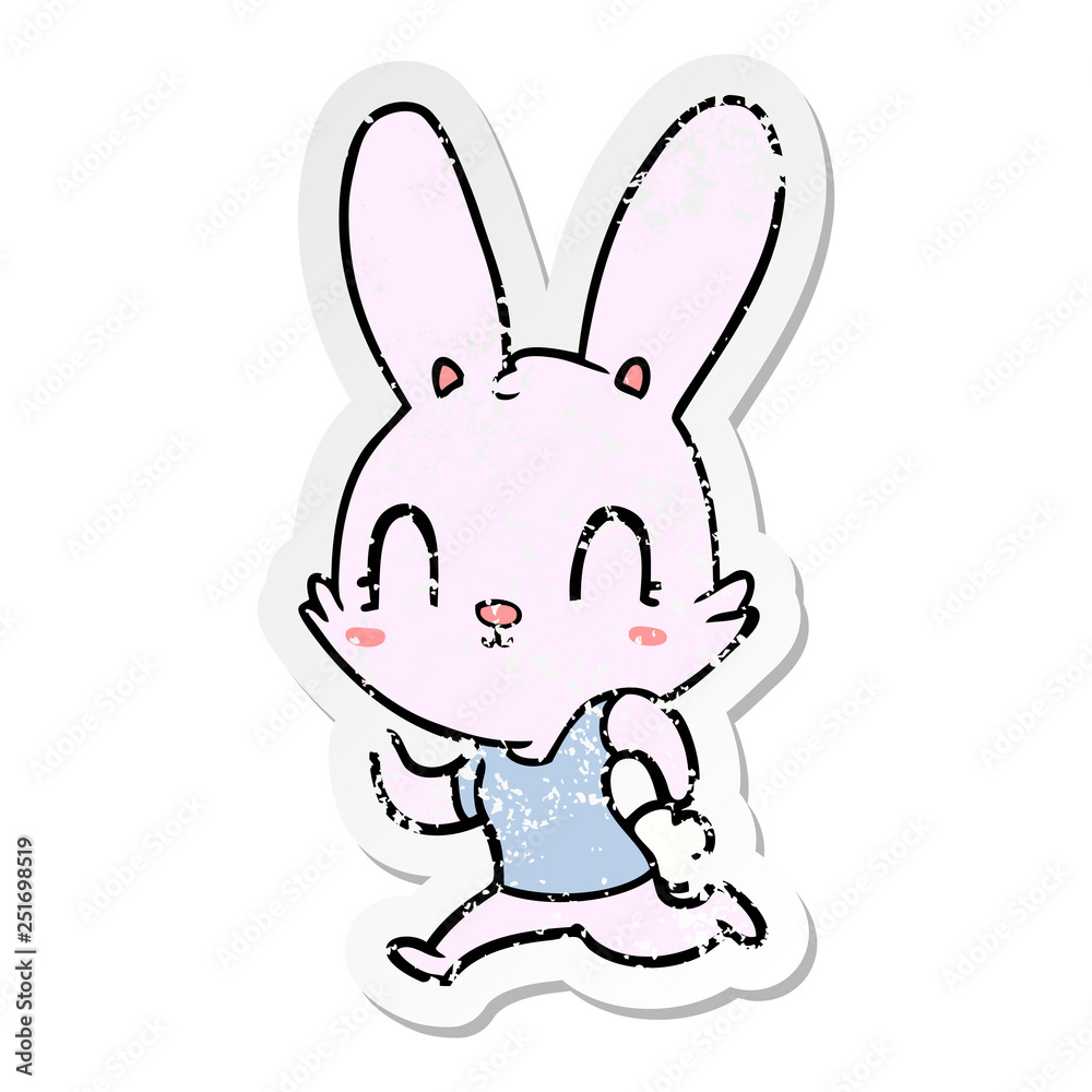distressed sticker of a cute cartoon rabbit running