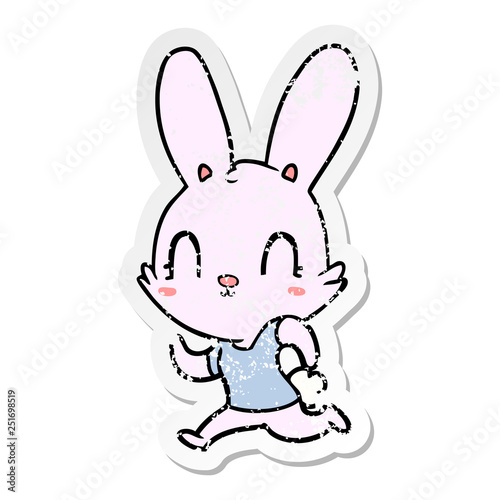 distressed sticker of a cute cartoon rabbit running