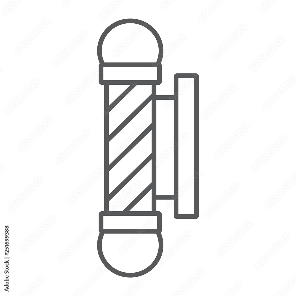 Barber pole thin line icon, salon and sign, barber shop sign, vector graphics, a linear pattern on a white background. Barber pole thin line icon, salon and sign, barber shop sign, vector graphics, a linear pattern on a white background.