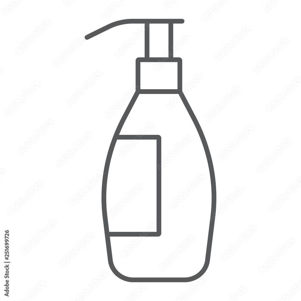 Shampoo thin line icon, container and beauty, bottle sign, vector graphics, a linear pattern on a white background. Shampoo thin line icon, container and beauty, bottle sign, vector graphics, a linear pattern on a white background.
