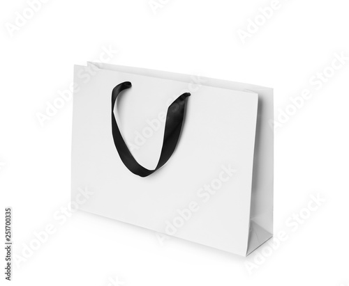 Paper shopping bag isolated on white. Mock up for design