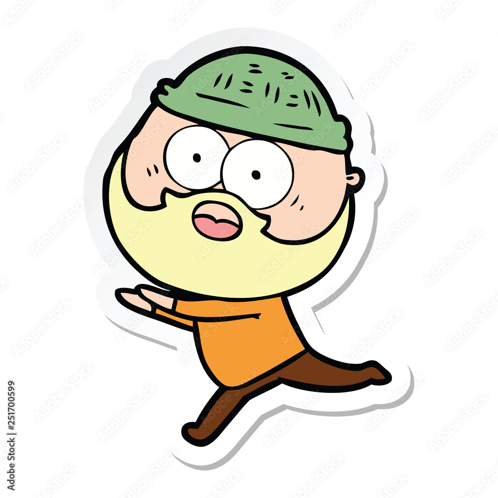 Fototapeta premium sticker of a cartoon bearded man running away
