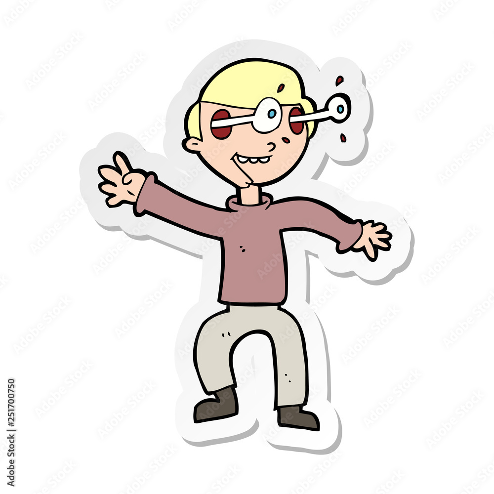 sticker of a cartoon amazed boy