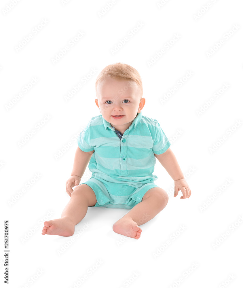 Cute little baby on white background. Crawling time Cute little baby on white background. Crawling time