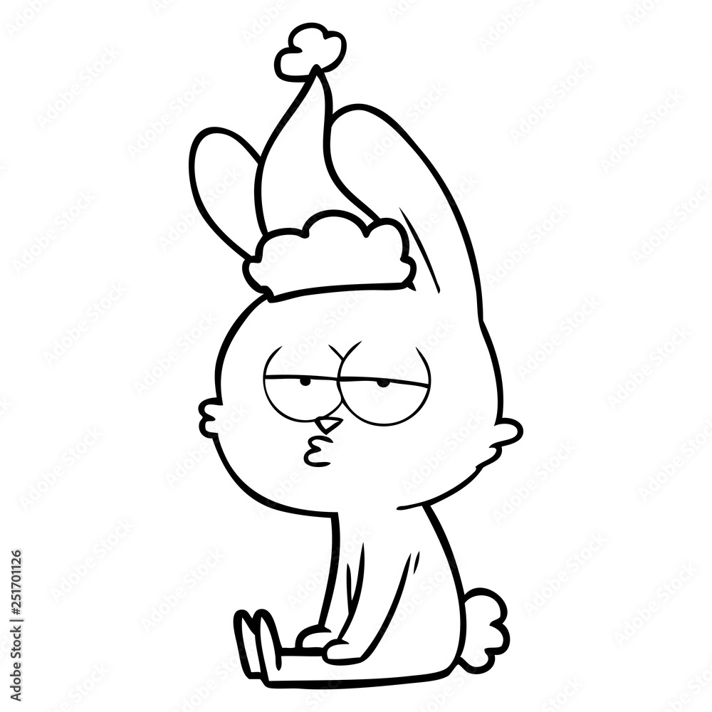 cute line drawing of a rabbit wearing santa hat cute line drawing of a rabbit wearing santa hat