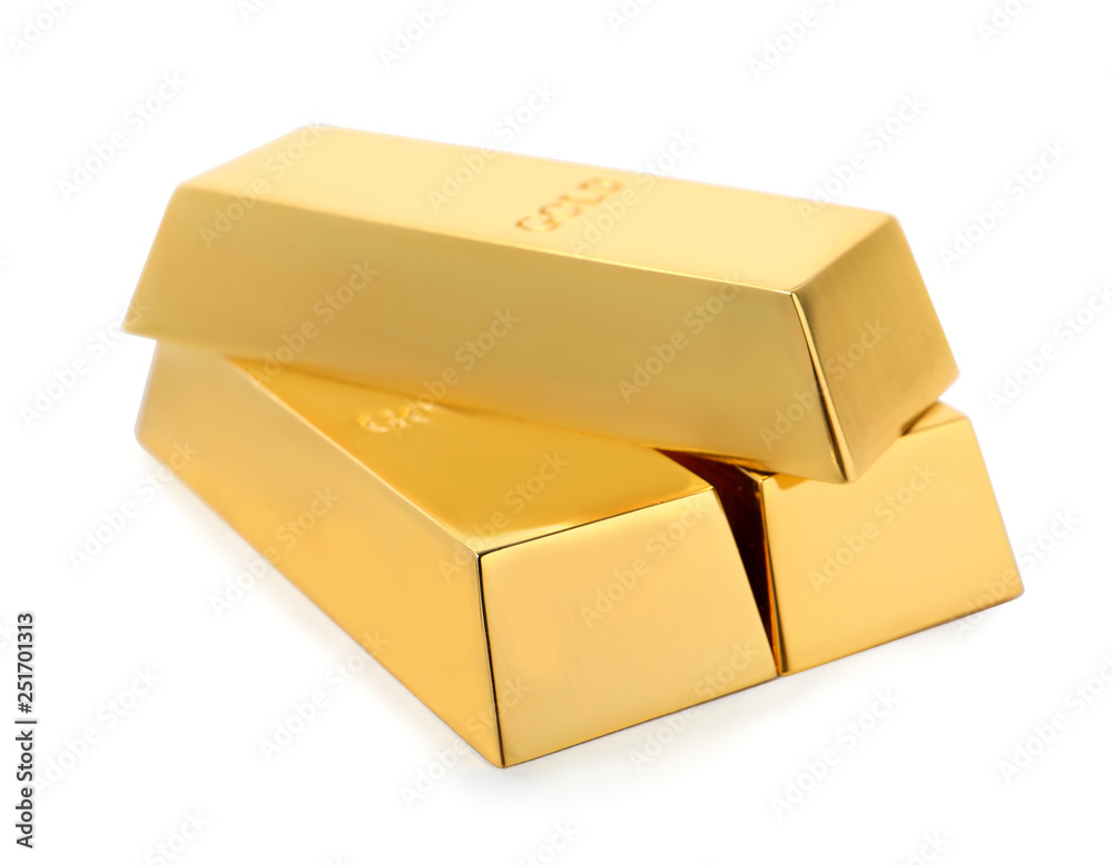 Precious shiny gold bars on white background Precious shiny gold bars on white background