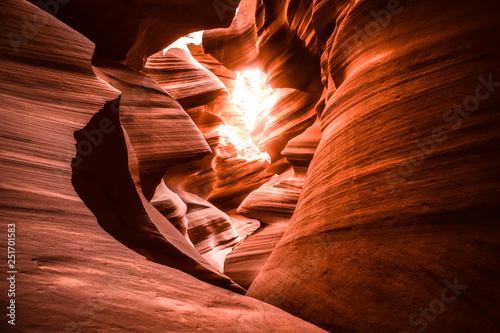Antelope Canyon in the Navajo Reservation near Page, Arizona USA. Cave with sun