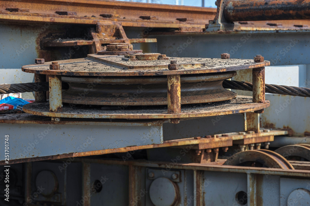 Mechanical equipment and rails for towing ships September 1, 2018, photographed at Tangshan Ark Shipyard, Luannan County, Tangshan City, Hebei Province, China, Asia Mechanical equipment and rails for towing ships September 1, 2018, photographed at Tangshan Ark Shipyard, Luannan County, Tangshan City, Hebei Province, China, Asia
