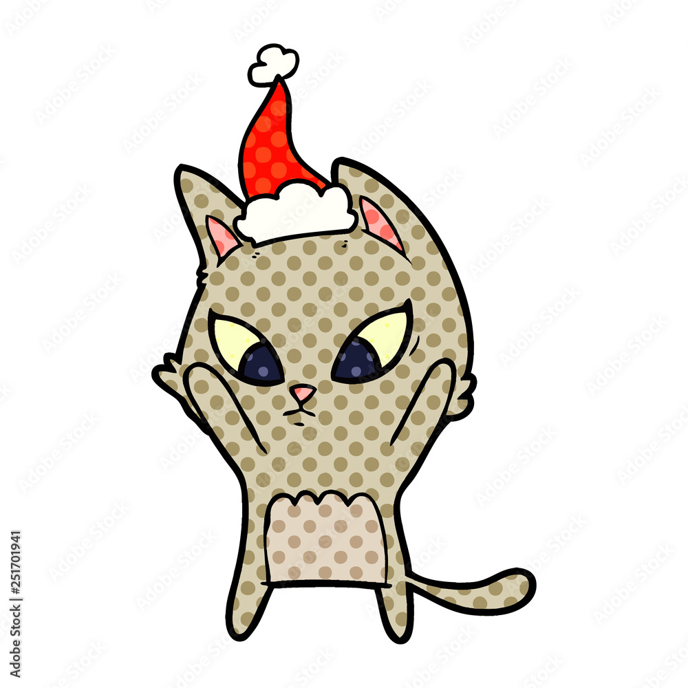 confused comic book style illustration of a cat wearing santa hat confused comic book style illustration of a cat wearing santa hat