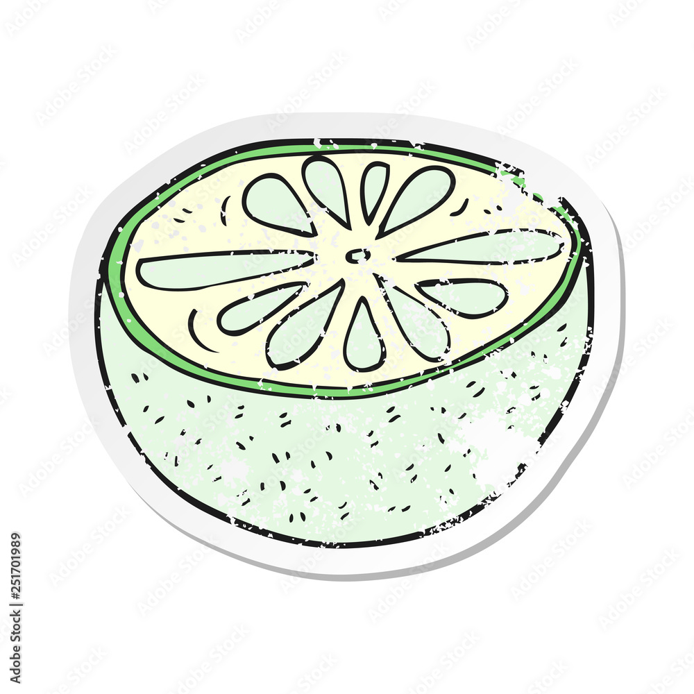 retro distressed sticker of a cartoon half melon retro distressed sticker of a cartoon half melon