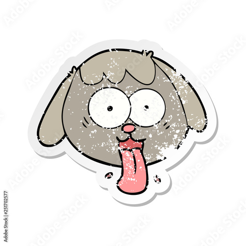 distressed sticker of a cartoon dog face panting