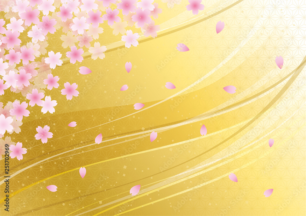 桜 花 春 麻の葉 波 和風 背景 金 Stock Vector Adobe Stock