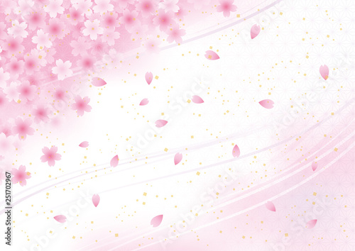 桜 花 春 麻の葉 波 和風 背景 ピンク