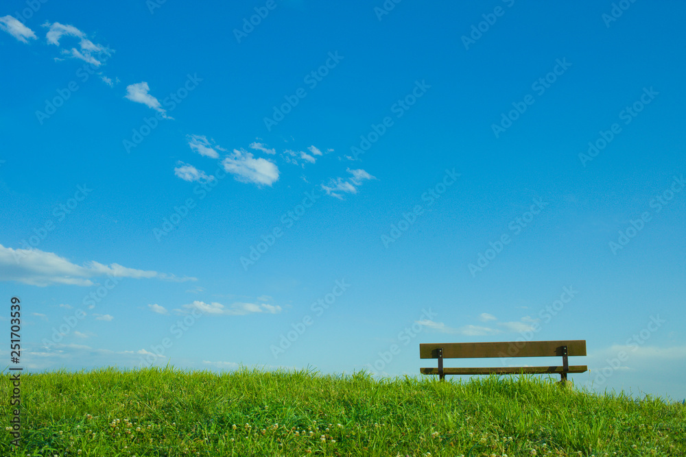 park bench , blue sky
