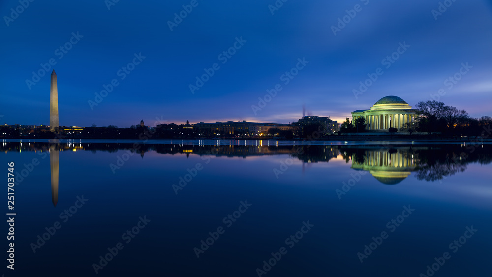 The Washington Monument And Jefferson Memorial at Dawn