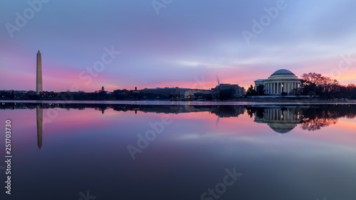 The Washington Monument And Jefferson Memorial at Sunrise