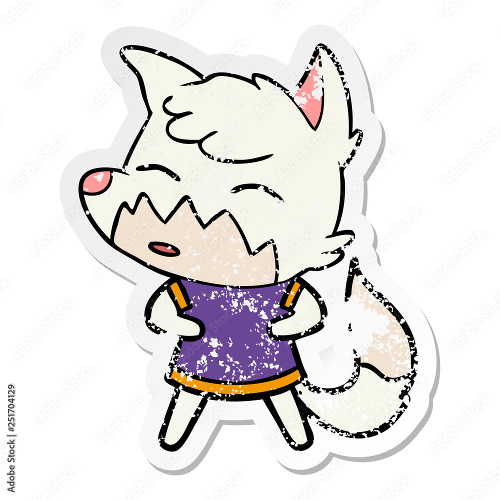 distressed sticker of a cartoon fox distressed sticker of a cartoon fox