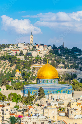 Jerusalem dominated by golden cupola of the dome of the rock, Israel