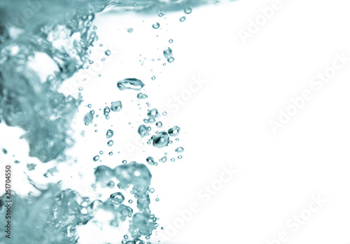 Water splash with air bubbles water on white background.
