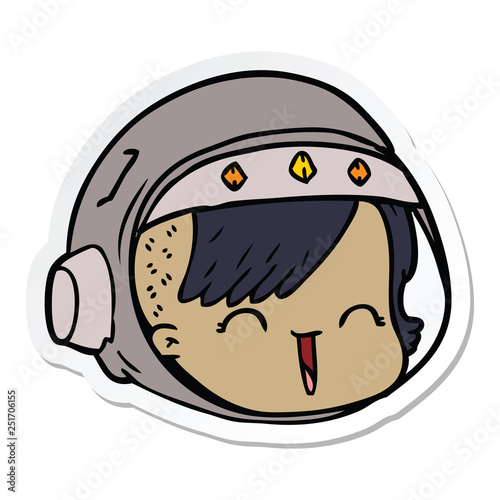 sticker of a cartoon happy astronaut face