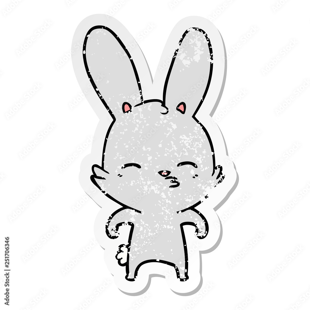distressed sticker of a curious bunny cartoon distressed sticker of a curious bunny cartoon