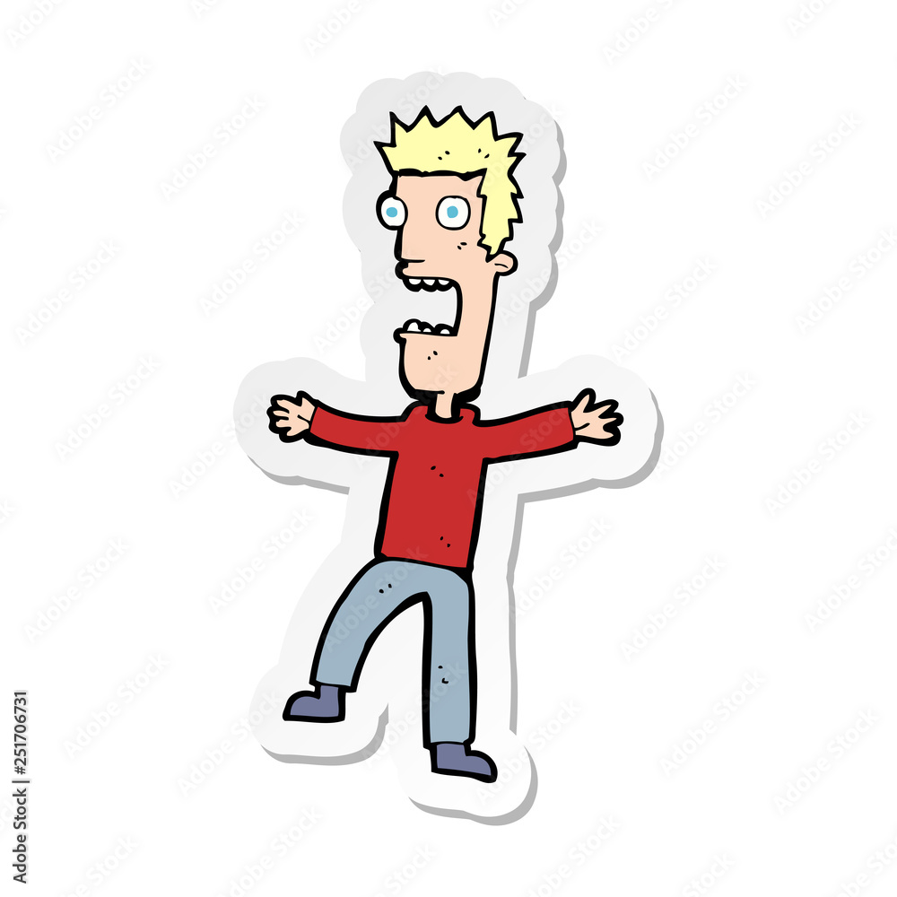 sticker of a cartoon terrified man sticker of a cartoon terrified man